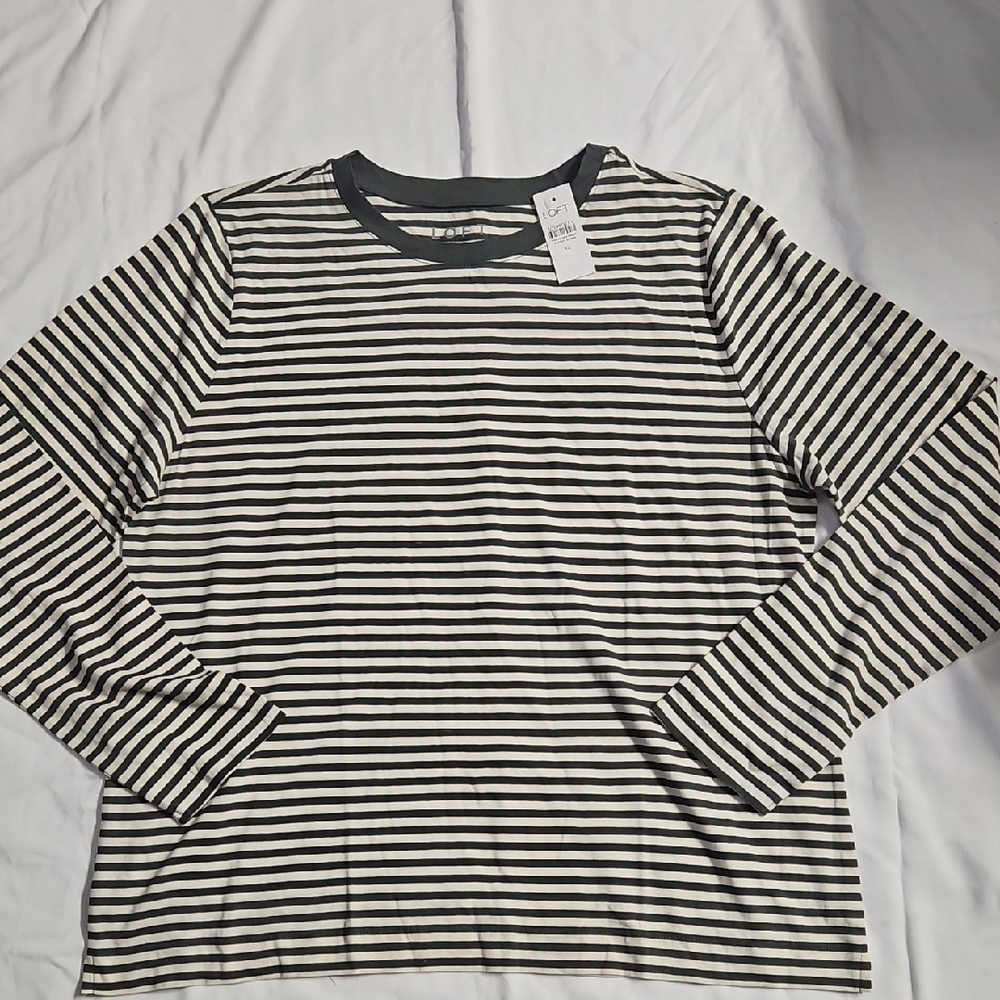 LOFT Black & White Striped Long-Sleeve Tee